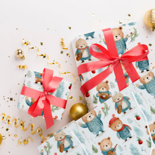 Bears Plaid Rustic Winter Christmas Pattern Wrapping Paper Sheet