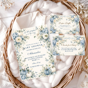 Storybook Blue Little Pumpkin Baby Shower Invitation
