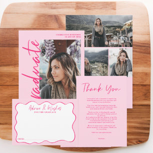  Script retro neon pink graduate photo graduation Invitation