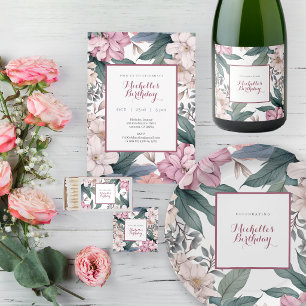 Elegant Watercolor Botanical Garden Birthday Party Wine Label