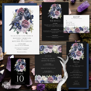 Watercolor Ravens Gothic Purple Floral Wedding Enclosure Card