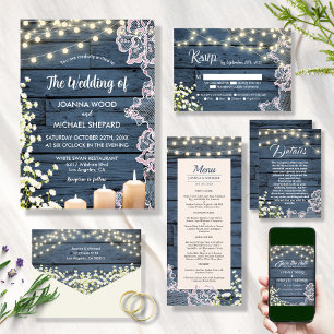 Rustic Baby's Breath Candlelights & Lace Wedding  Invitation