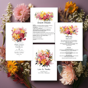 Pink and Yellow Floral Wedding Invitation