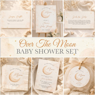 Over The Moon Star Neutral Baby Shower Invitation
