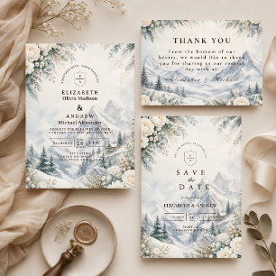 Romantic Mountain Winter Wedding RSVP Card