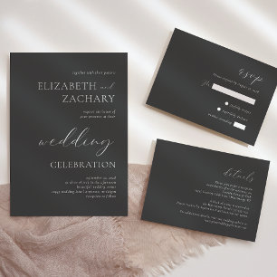 Simple Elegant Charcoal Grey Wedding RSVP Card