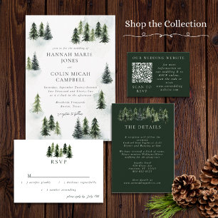 Evergreen Mountain Glen White Green Black Invitation