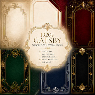 elegant emerald green Peacock 1920s Gatsby Wedding Invitation