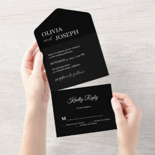 Simple Modern and Minimalist   Black Wedding  All In One Invitation