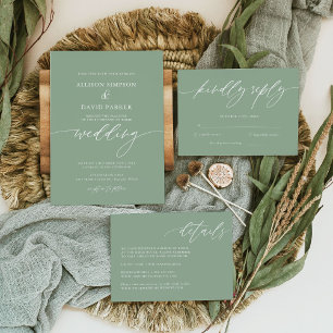 Minimalist Sage Green Photo Unique Wedding All In All In One Invitation
