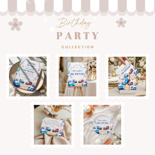 Blue Race Car Two Fast Birthday Thank You Card