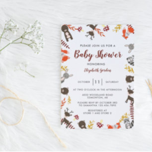 Woodland Baby Shower Cute Forest Animals Neutral Invitation