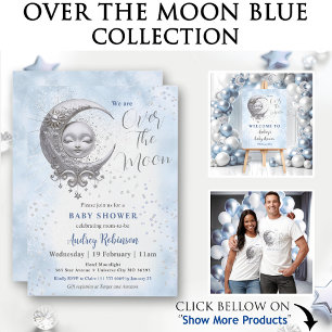 Over The Moon Boy Blue Silver Baby Shower  T-Shirt