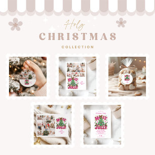 3 Photo Glitter Leopard Bow Holly Jolly Holiday Card