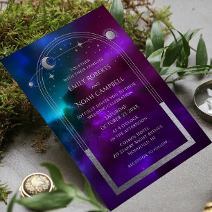 Cosmic Purple Teal Sun Moon Star Save The Date