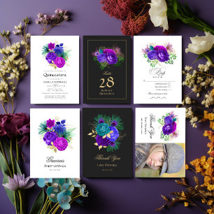 Mardi Gras Watercolor Floral Quinceañera RSVP Card