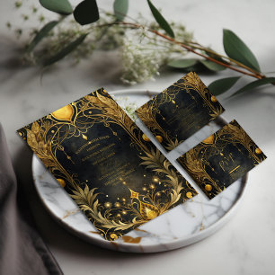 Black Gold Art Nouveau Wedding All In One Invitation