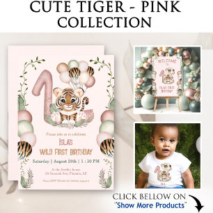 Cute Tiger Safari Pink Two Wild Girl 2nd Birthday Invitation