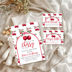 Cherry Top Coquette Bow Baby Shower Diaper Raffle Enclosure Card