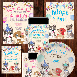 Cute puppies puppy party invitation template