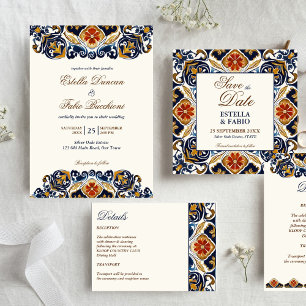 Vintage Talavera Azulejo blue tiles wedding detail Enclosure Card