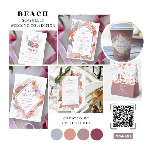 Beach Seashells Watercolor Coastal Chic Wedding Invitation