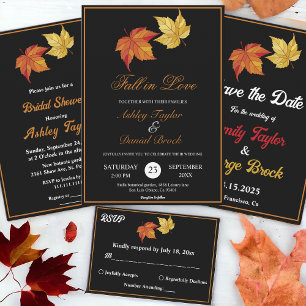 Elegant Chic Fall in Love Rustic Autumn Wedding Invitation
