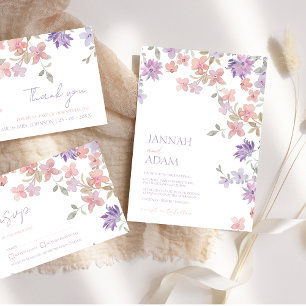 Elegant Lavender Pink Whimsical Wildflower Wedding Save The Date