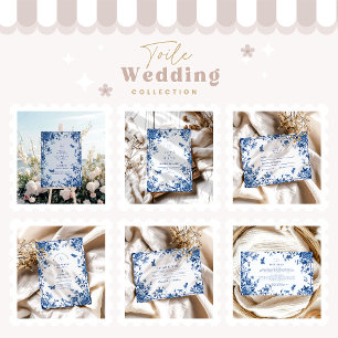 Elegant Vintage Floral Blue Toile Frame Wedding Invitation