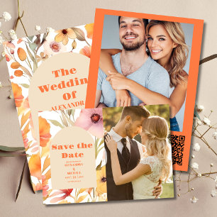 Watercolor Pink Orange Wildflowers Wedding Save The Date