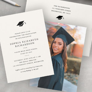 Simple Classic Black and White Photo Graduation  Invitation