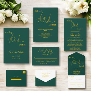 Elegant Simple Green And Gold Luxury Wedding All In One Invitation