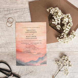 Sunset Mountain Watercolor Wedding All In One Invitation