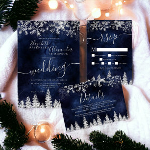 Silver snow pine navy Christmas winter rsvp Invitation