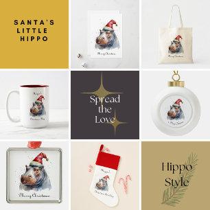 Christmas Hippo, customisable Cushion