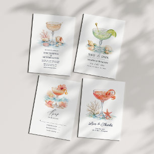 Luxury Coastal Chic Pink Cocktail Coral Wedding Thank You Card