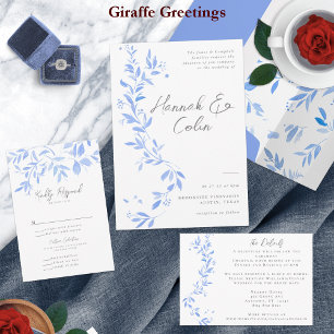 Minimal Elegant Blue Painted Porcelain All In One  All In One Invitation