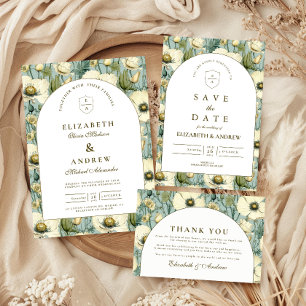 Dusty Blue Floral Arch Garden Wedding Invitation