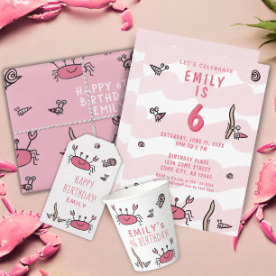Pink Crab Sea Animals Girl Birthday Invitation