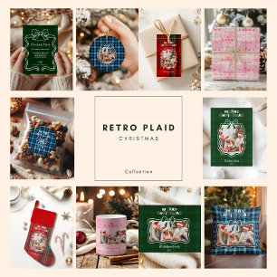 Retro Red Plaid Whimsical Christmas  Invitation