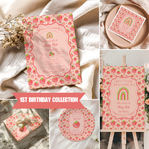 Berry First Strawberry Girl 1st Birthday Party Wrapping Paper