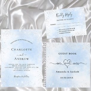 Light blue sky silver glitter wedding invitation