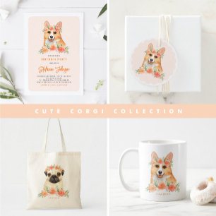 Cute Watercolor Corgi and Peach Flowers Birthday Napkin