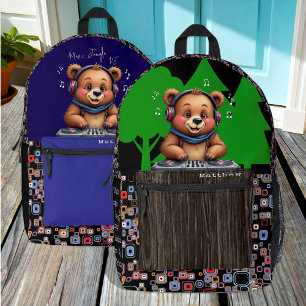 Smiling Grizzly Bear DJ, Music Jungle Dance Fusion Printed Backpack