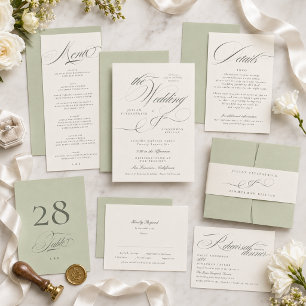 Formal Garden Green Wedding Invitation