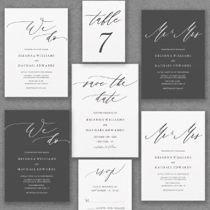 Simple Elegant Black and White Wedding Table Invitation