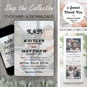 Stylish Retro Monogram Overlay 2 Photo Wedding Invitation