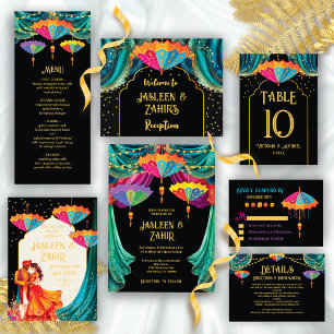 Indian Hindu Colourful Parasol Wedding RSVP Invitation