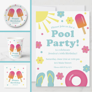 Children's Pastel Pool Party Invitation
