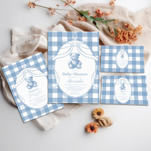 Gingham French Teddy Bear Baby Shower Napkin